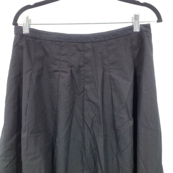 Vintage 90s Midi Skirt 12 Black Floral Embroidered Cotton A-line Full Boho - Picture 9 of 10